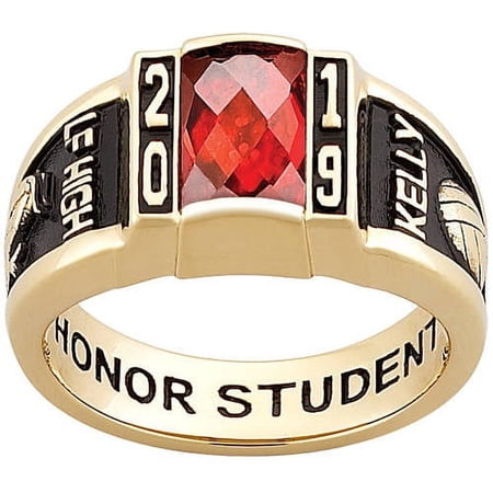 Bhavani Gems CLASS RING Women's Yellow Celebrium Classic Deco Class Ring, Personalized, High School or College Graduation