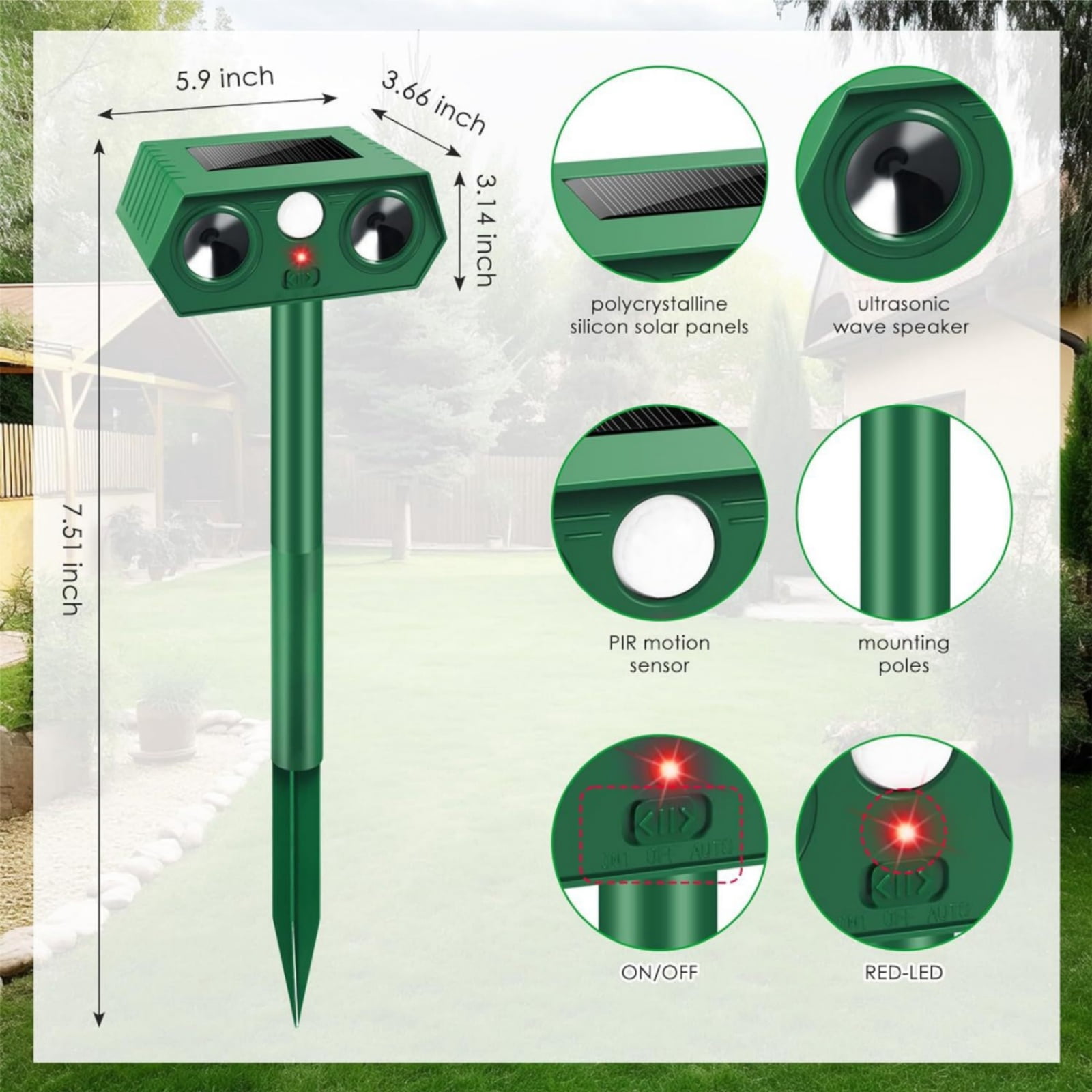 Paddsun 4 Pack Solar Ultrasonic Animal Traps,Cat Traps Outdoor Deer Traps Devices with Motion Sensor Animal Traps to Raccoon Squirrel Rabbit Skunk with lP44 Waterproof for Yard Lawn