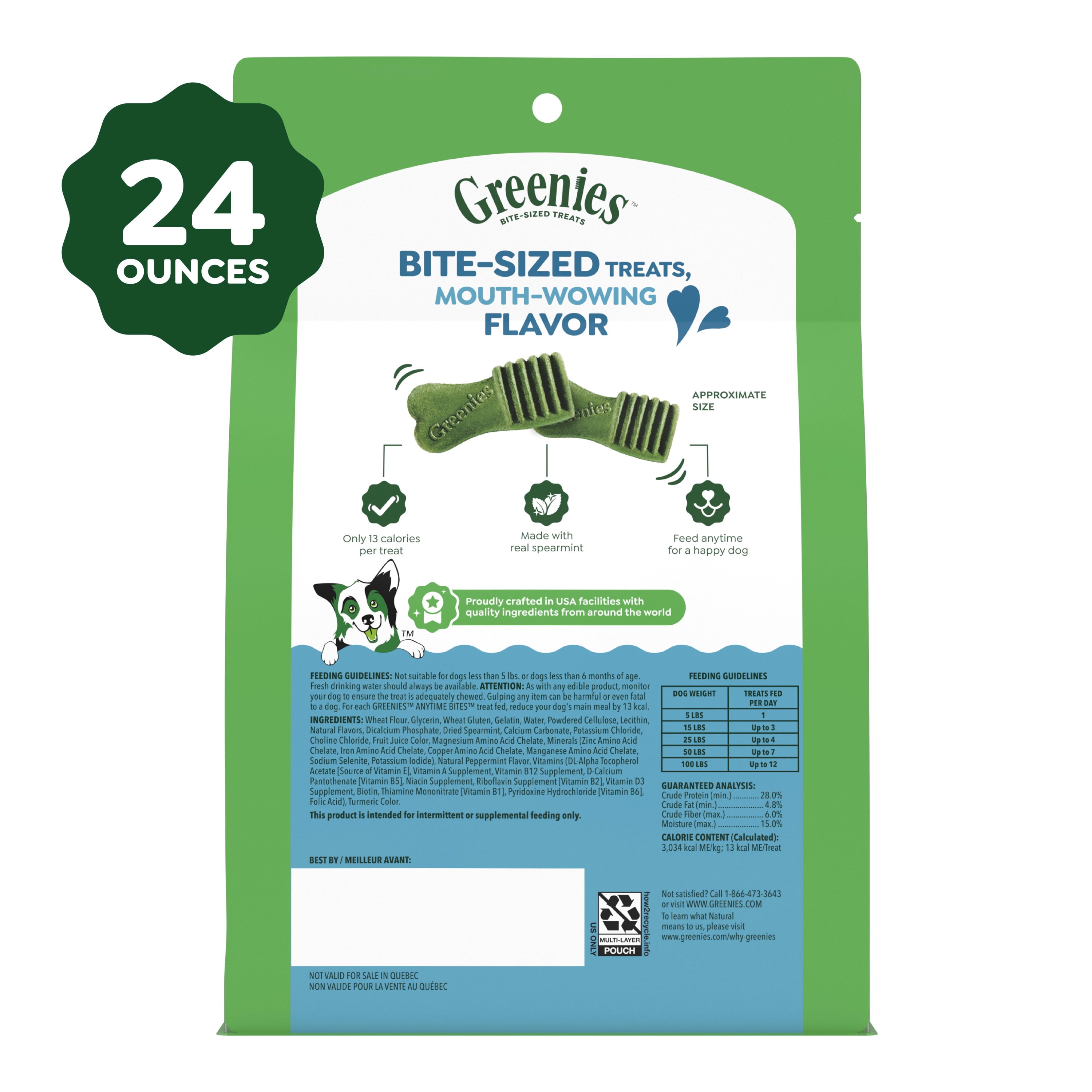 Greenies Anytime Bites Dog Treats, Mint Flavor, 24 oz bag