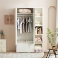thumbnail image 3 of Gzxs Wood Wardrobe Closet with Hanging Rod, Storage Open Shelves and Large Drawer, Modern 2 Doors Large Armoire Wardrobe Cabinet for Bedroom, Free-Standing Garment Closet Bedroom Armoires, White, 3 of 8