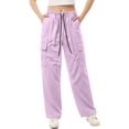 thumbnail image 3 of LVHAOGJOB Cargo Pants for Women Wide Leg Elastic Waist Pants Straight Leg Athletic with Pockets Lightweight Juniors Trousers, 3 of 3