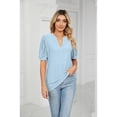 thumbnail image 4 of XCHQRTI Pleated Puff Sleeve Shirt Women's V Neck Solid Color Tops Summer Hollow Tunic Dressy Blouse, 4 of 8