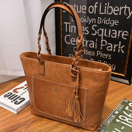 Embossed Fashion Tote - Women's Leather Tassels Handbag Shoulder Messenger Bag Ladies Satchel Tote Bags