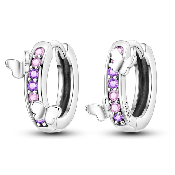 MULA Original 925 Sterling Silver Hoop Earrings AAA CZ Pink Purple Butterfly for Women Jewelry Gift