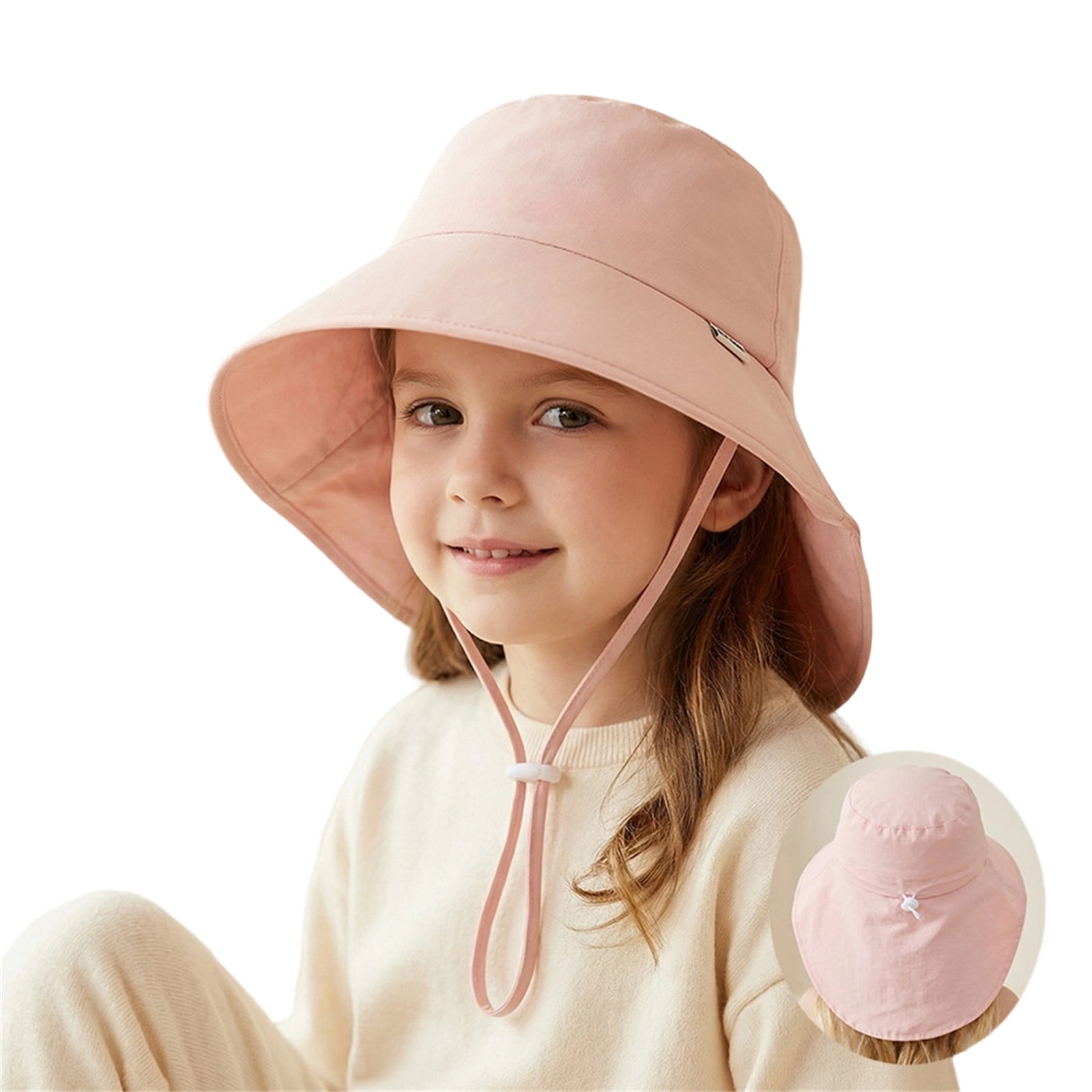 Xijirk Kids Baby Solid Sun Hat Extra Wide Brim Soft Fabric Adjustable Chin Strap Toddler Bucket Cap Fisherman Hat for Summer Beach Travel