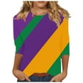 thumbnail image 3 of Mardi Gras Shirts for Women Color Block Graphic Tees Casual Loose Fit 3/4 Sleeve Crewneck Carnival Tops Purple Tops,Size S-5XL, 3 of 6