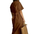 thumbnail image 4 of VONDA Women Plus Size Knotted Waist Short Sleeve Pockets Cotton Midi Dress, 4 of 4