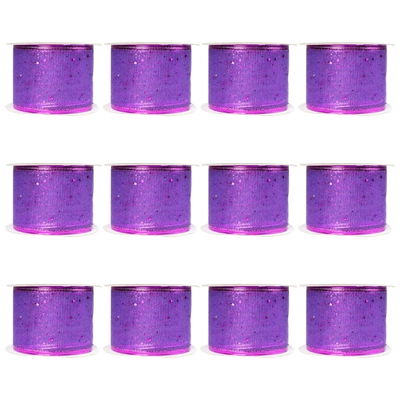 Northlight Pack of 12 Shimmering Purple Wired Christmas Craft Ribbon Spools - 2.5" x 120 Yards