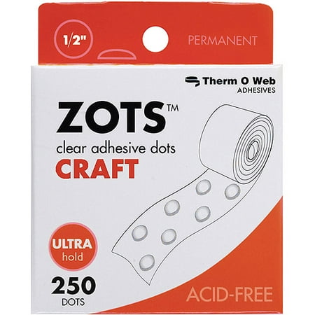 Zots Clear Adhesive Dots Value Pack Box, Craft, 1/2" x 1/16" Thick, 250pc