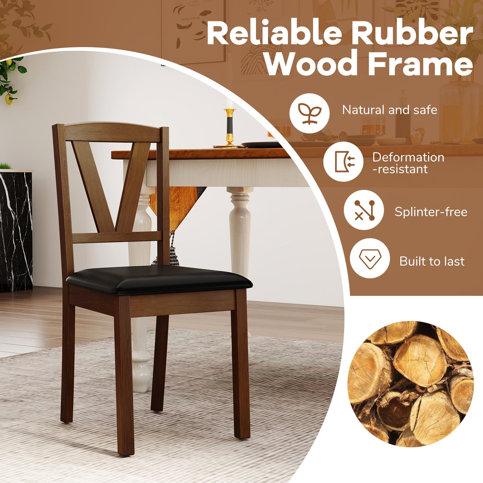 Costway Dining Chairs Set of 4 PU Leather Dining Room Chairs with Hollowed Backrests