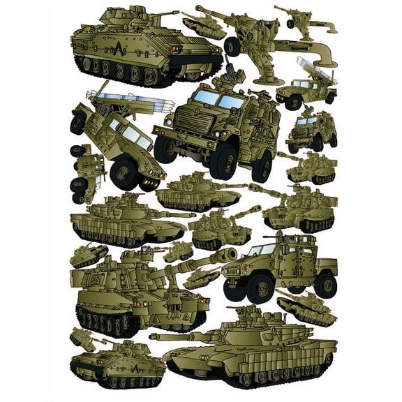 Green Military Tank Wall Decals Stickers and Armored Trucks Military 17.5 x 24in