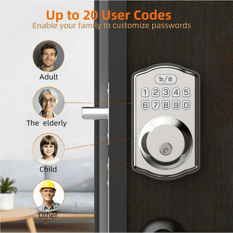 TEEHO Keyless Entry Door Lock Keypad Electronic Smart Deadbolt for Front  Door in Satin Nickel 1.76 Pounds