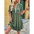 thumbnail image 5 of Women V Neck Flowy Babydoll Dresses 2025 Summer Short Sleeve Swing Shift Loose Casual Summer Mini Tunic Dress Green XL, 5 of 8