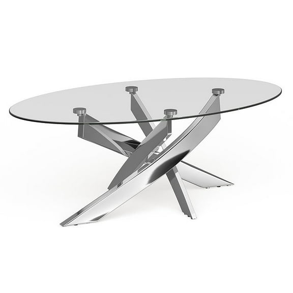 Furniture of America Cheatham Contemporary Glass Top Coffee Table in Chrome