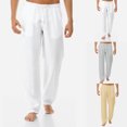 thumbnail image 1 of Koszal Yoga Pants Drawstring Mid Rise Men Solid Color Wide Leg Trousers Slacks for Sports, 1 of 8