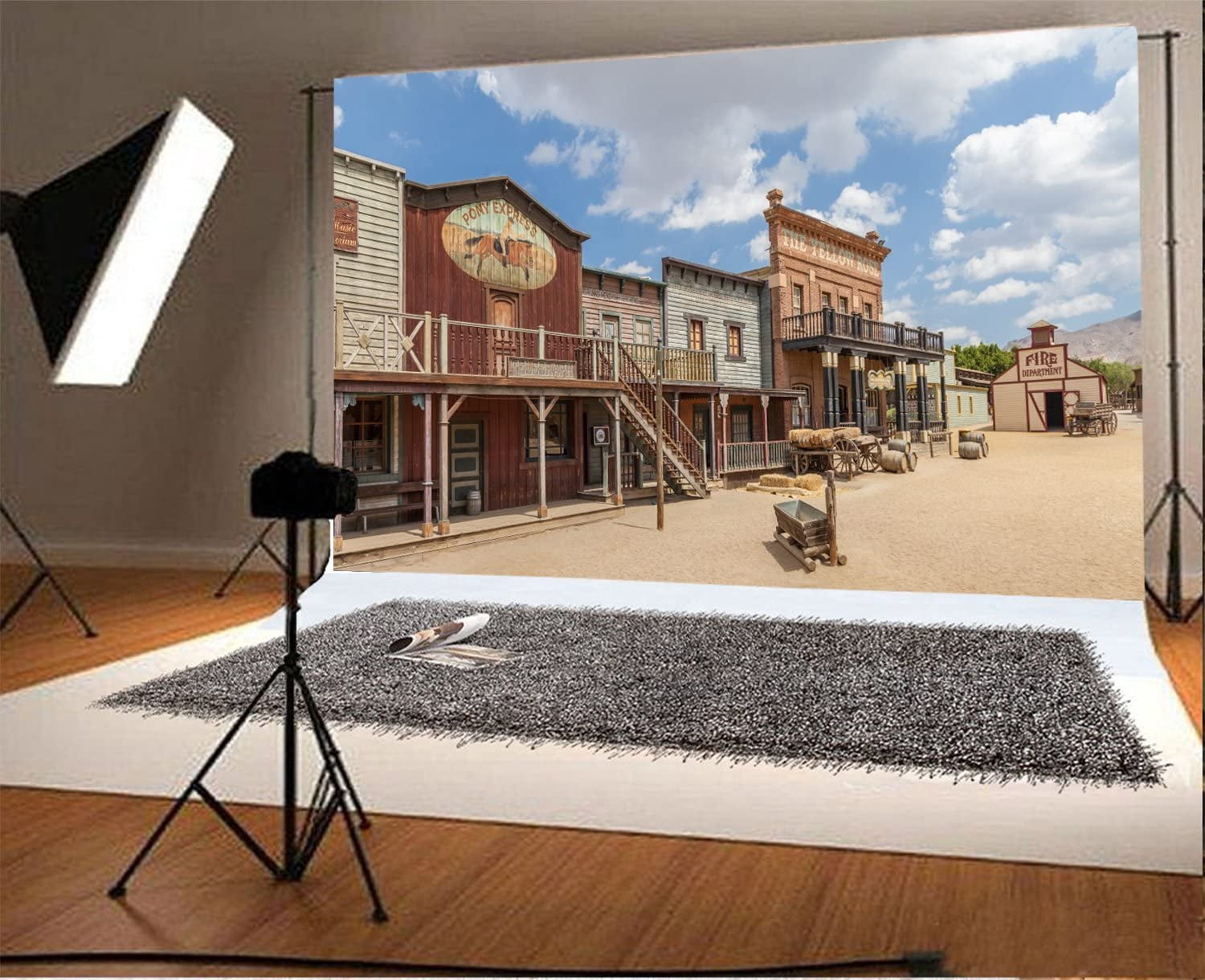 Western Town Backdrop 10x6.5ft – Cowboy Photography Background, Vinyl, Non-Reflective, For Studio & Parties