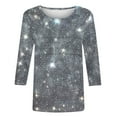thumbnail image 6 of JTZGDY Women's 3/4 Length Sleeve Tops Dressy Casual Ruched Pleated Blouses Cute Floral Printed Crewneck Graphic T-Shirts Loose Curved Hem Tunic Fall Outfit Tshirts Clothes Dark Gray L, 6 of 7