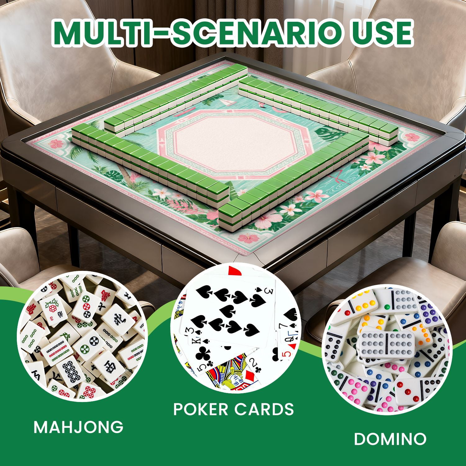 Mahjong Mat 31.5" x 31.5" Tropical Island Landscape Palm Trees Boats Pink amp Blue Decorative Non-Slip Noise Reduction Chic Portable Gaming Table Cover for Family Game Night & Gift