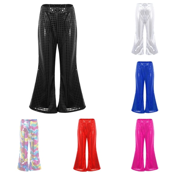 WERYOUNG Toddler Girls Boys Sparkly Sequins Pants High Waist Stretch Flared Pants Trousers Kids Back To School Stage Performance Trendy Bottom 18-24 Months