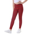 thumbnail image 4 of HDE Girl's Leggings Holiday Stretchy Full Ankle Length Striped Tights Red and Black Stripes 7-8, 4 of 6