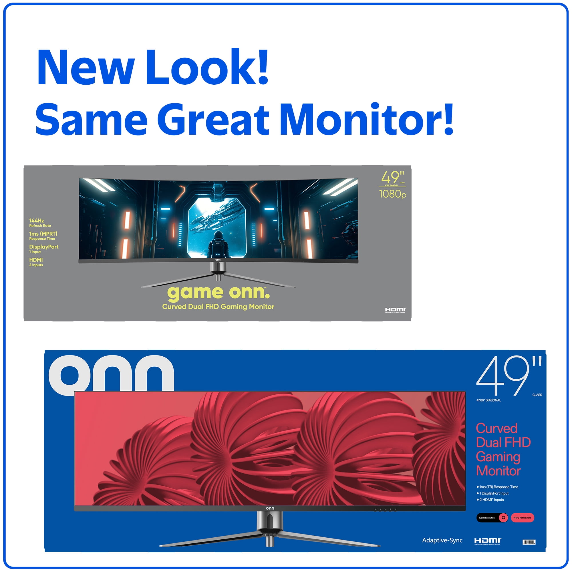 onn Monitor curvo dual FHD de 49" 3840 x 1080p para juegos, negro, 100133225 2