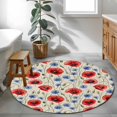 thumbnail image 4 of Red Poppy Flower Round Area Rug 4 FT, Non Slip Indoor Outdoor Rug, Blue Daisy Floral Patriotic 4th of July Washable Soft Circular Carpet Non-Shedding Floor Mat for Coffee Table Nursery Foyer Balcony, 4 of 8