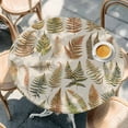 thumbnail image 3 of Round Fitted Tablecloths with Elastic Edge Watercolor Botanical Leaves on Linen Waterproof Wipeable Table Cover for Kitchen Dining Party Decor Farm Fern Foliage Plant Table Clothes,36" - 44", 3 of 9