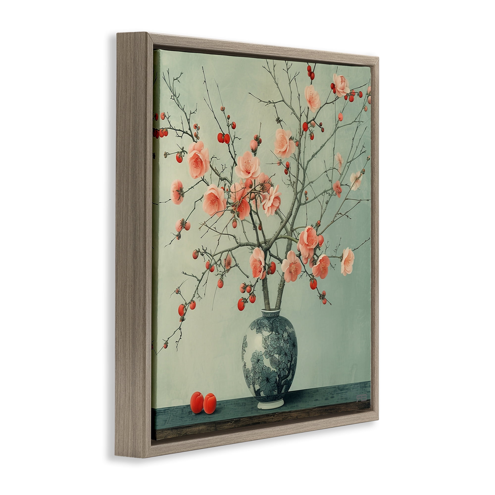 Stupell Industries Historical Flower Vase Plants & Flowers Painting Brown Floater Framed Canvas Art Print Wall Art, 18 x 18