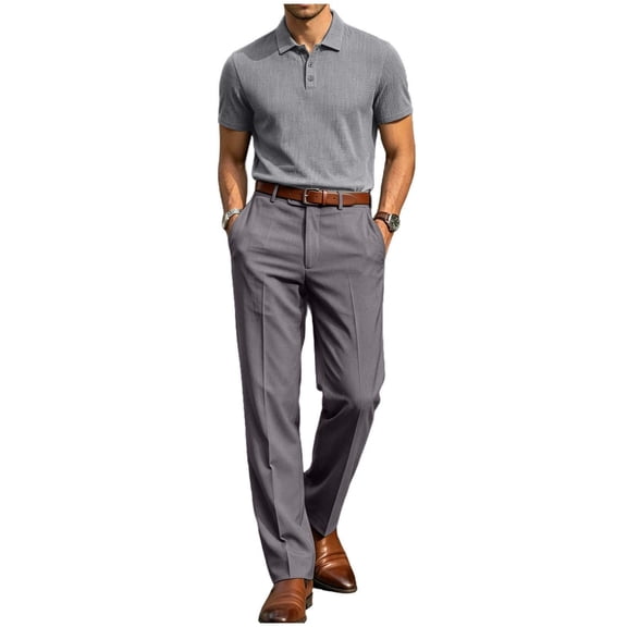 Dressy Two Piece Set for Knitted Short Sleeve Shirt & Pants Business Casual Office Outfit Spring Summer 2 PC Sets Gray S