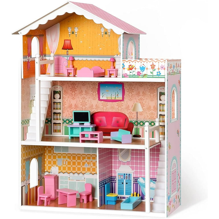 ROBUD Wooden Dollhouse for Girls with 15pcs Furniture 3.6ft Tall 3