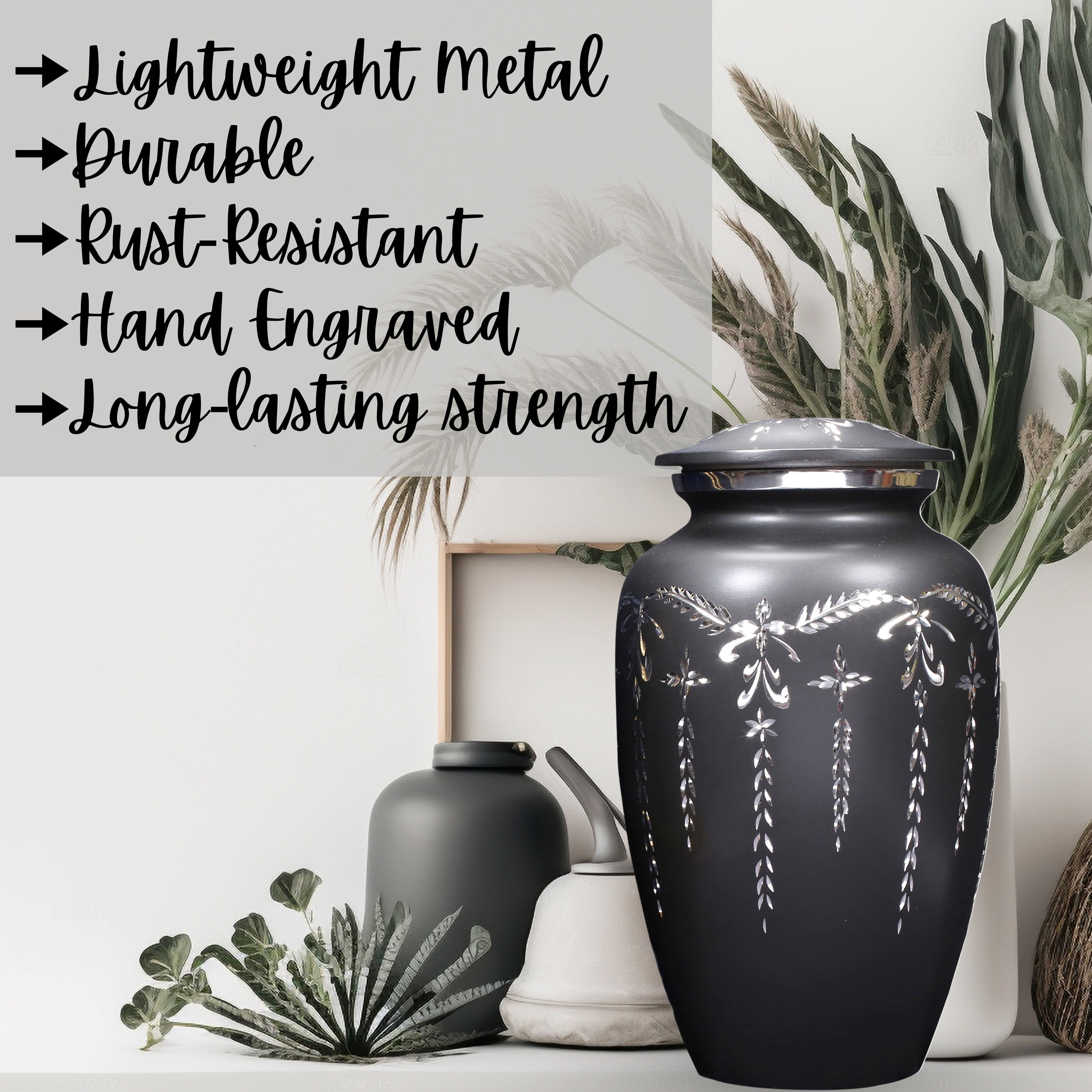 Aluminum Handcrafted Urn - Elegant Keepsake Holder for Adult Human Ashes (Coal & Platinum)