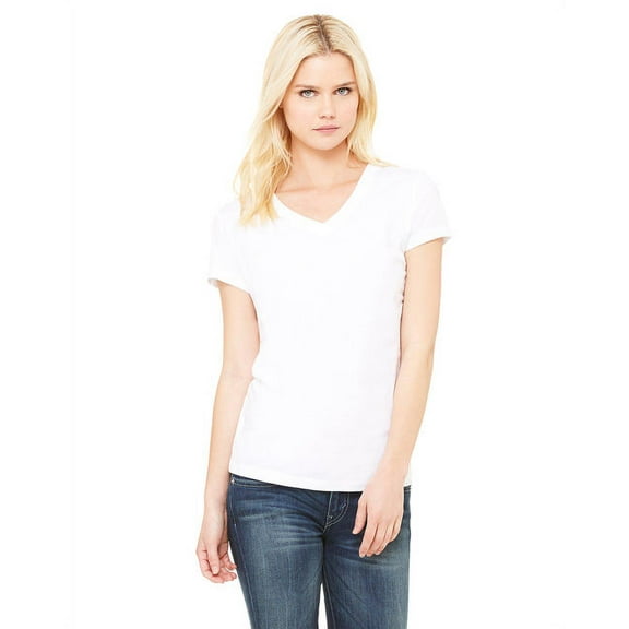 The Bella   Canvas Ladies Jersey Short Sleeve V-Neck T-Shirt - WHITE - XL