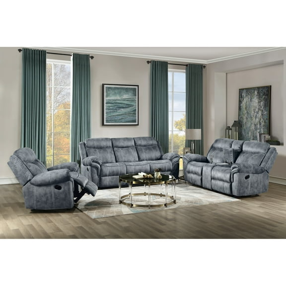 Miekor Furniture Zubaida Two Tone Gray Velvet 3PCS Recliner Living Room Set MK9646