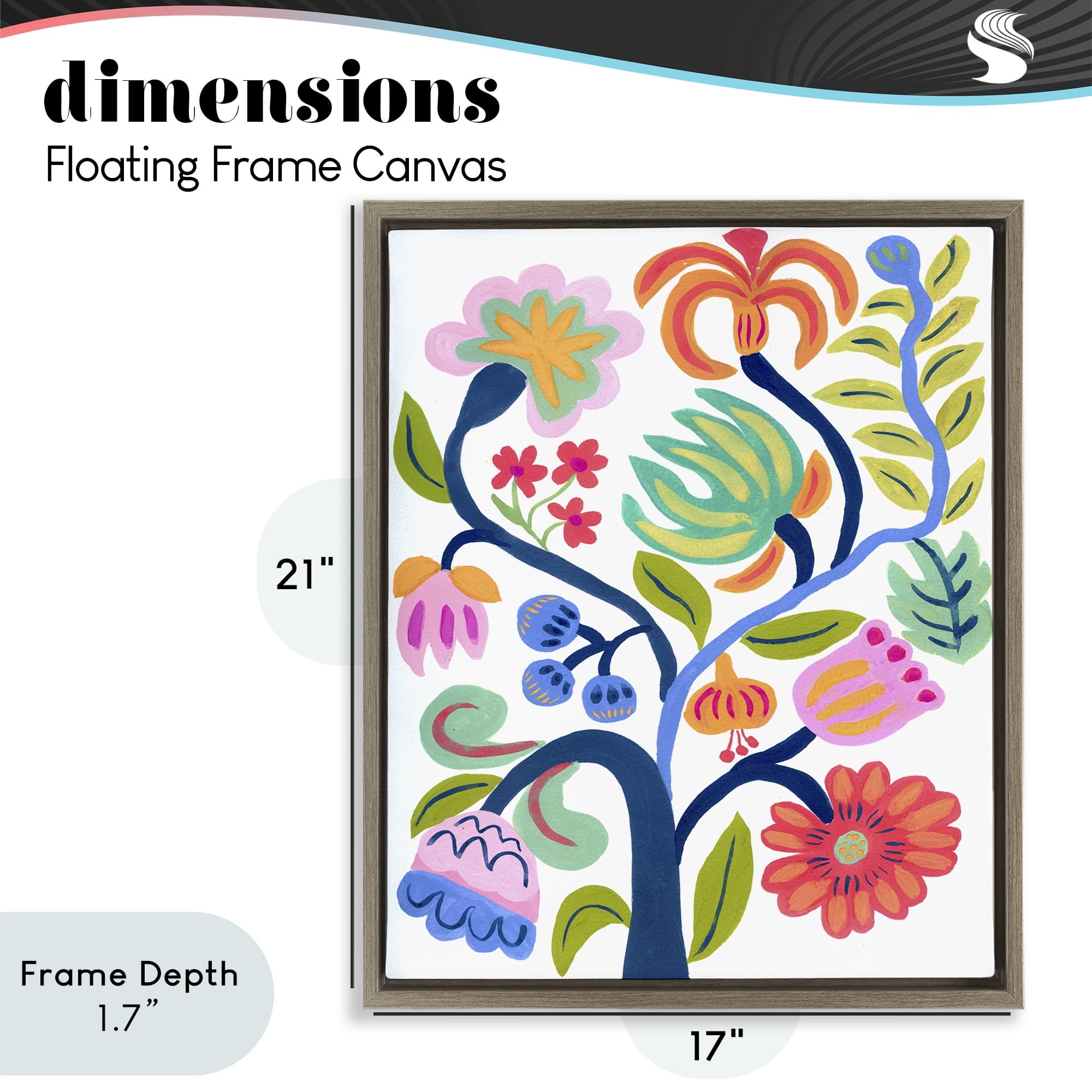Stupell Industries Boho Blue Tree Brown Framed Floater Canvas Wall Art, design by Suzanne Allard