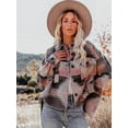 thumbnail image 1 of Womens Casual Brushed Plaid Lapel Button Down Shacket Shirt Coat Jacket, 1 of 2