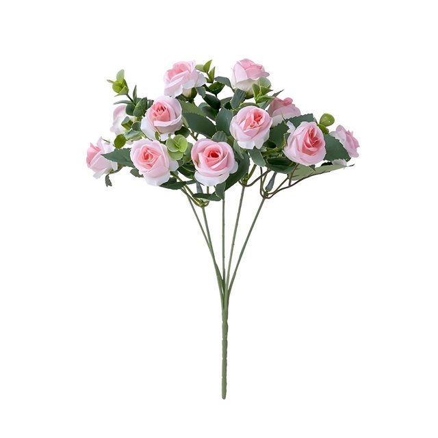 Ramo de Flores Falsas Billuyoard Hojas de Eucalipto Rosas de Seda Rosa Claro