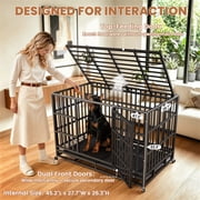 TIME RAY 48 Inch Heavy Duty Dog Crate,Indestructible High Anxiety Dog Cage for Outdoor and Indoor with Lock, Double Door & Removable Tray,Black