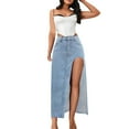 thumbnail image 6 of Summer Savings Clearance 2025! THDHVS Denim Skirt,Jean Skirts for Women Denim,Women's High Waisted Maxi Jean Skirt with Side Slit Casual Long Pencil Skirt Light Blue 2XL, 6 of 6