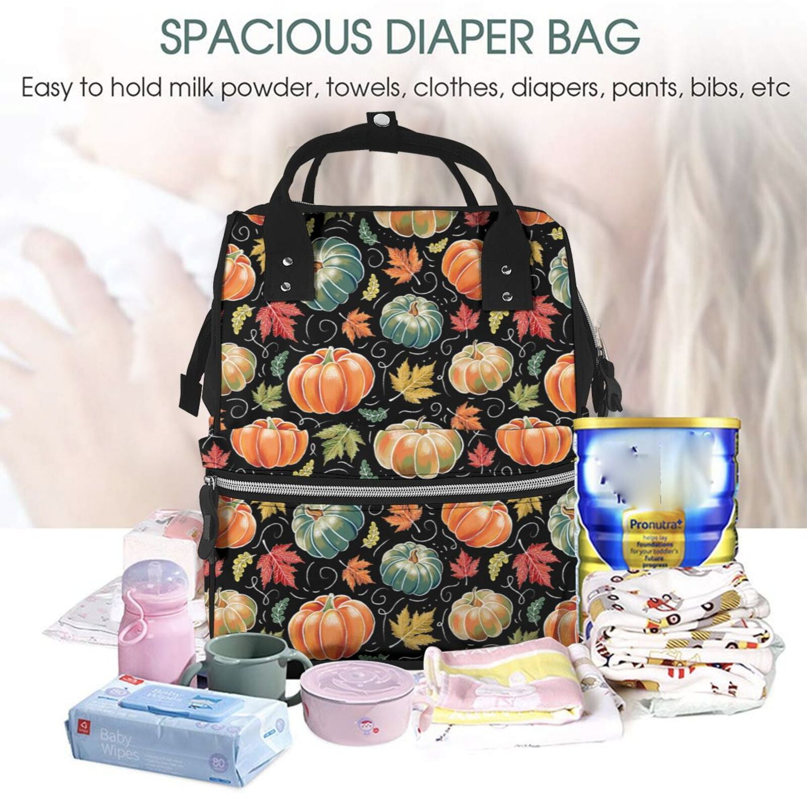 Fuzoiu Daisy maple leaf Print Diaper Bag Backpack,Baby Essentials Travel Tote,Multi function Waterproof Diaper Bag, Travel Essentials Baby Bag - Unisex