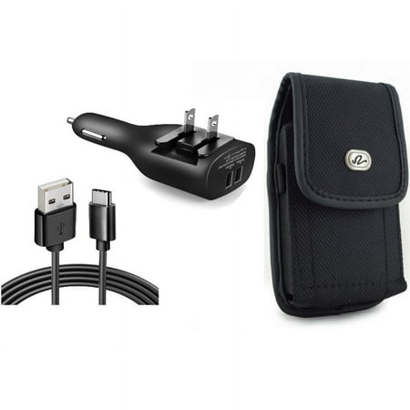 Case Belt Clip & 2-in-1 Car Home Charger for iPhone 15 Pro Max - Rugged Holster Canvas Cover and 6ft Long USB-C Cable TYPE-C Cord Travel Power Adapter Charging Wire N6O for iPhone 15 Pro Max (6.7 )