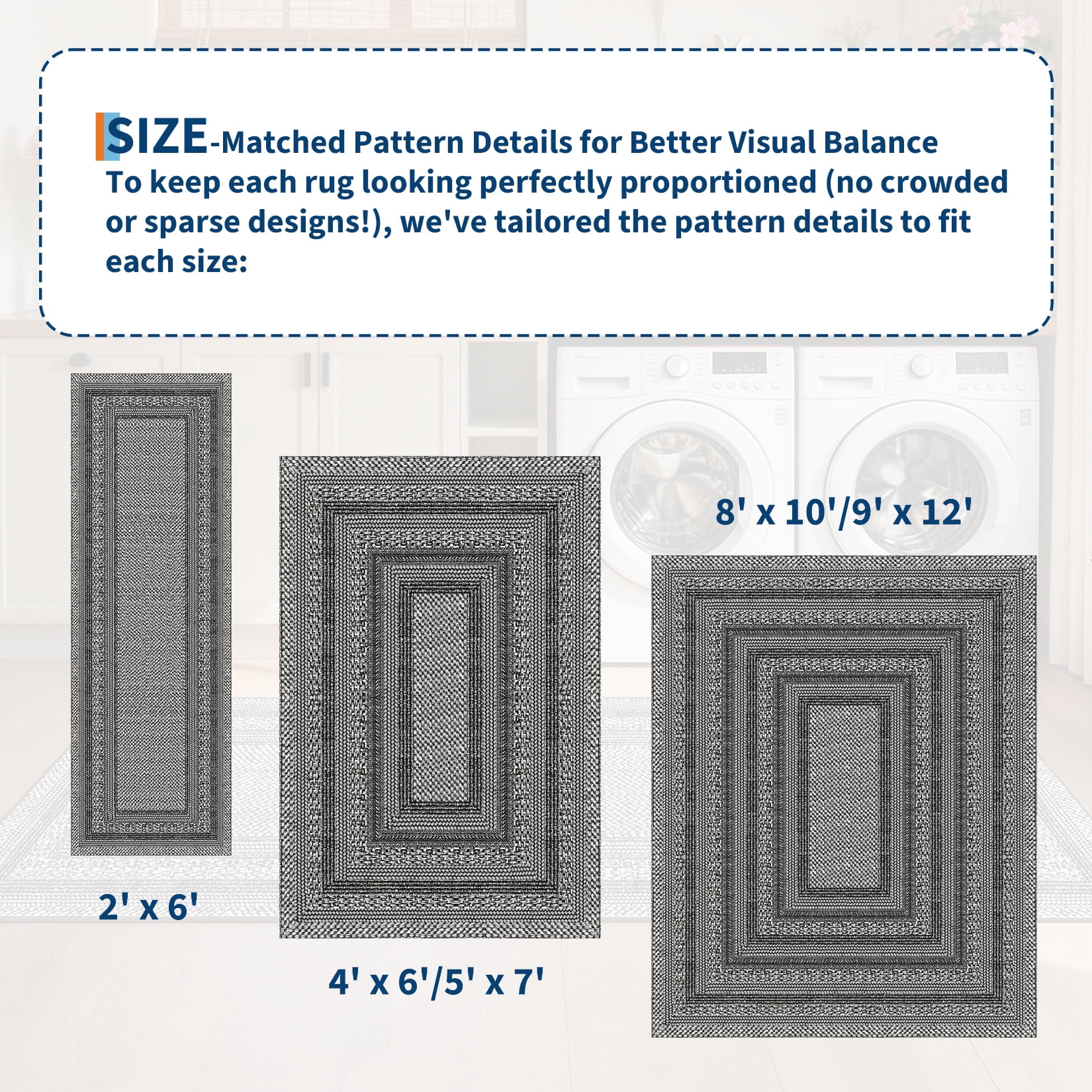 HIWEAVER 9' x 12' Black/Gray Area Rug for Living Room Washable Bordered Digital Printed Non-Slip Geometric Indoor Carpet