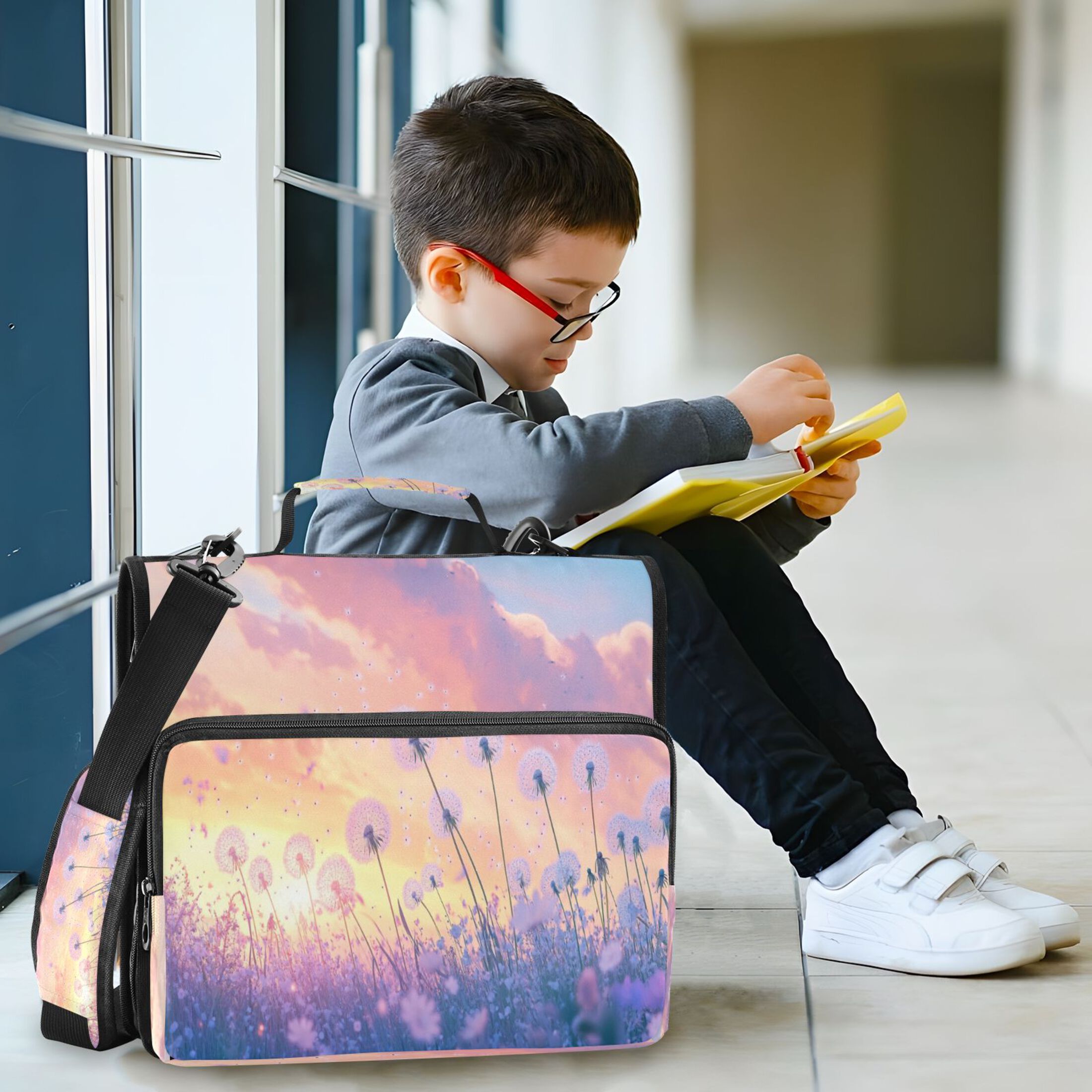 YAZAOO Zipper Binder trapper keeper Documents Organized Design Dandelions in Colorful Field Printed