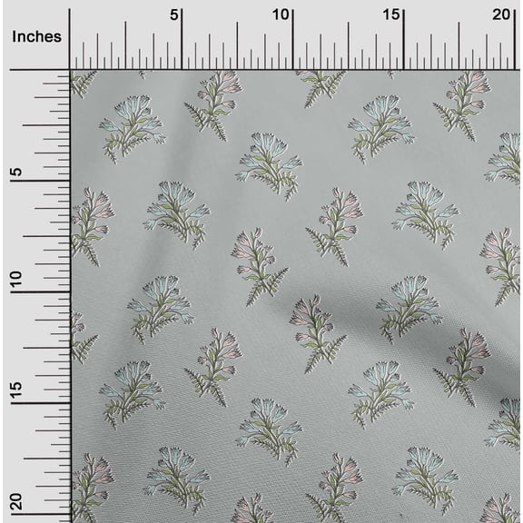 oneOone Viscose Jersey Light Gray Fabric Leaves & Flower Floral Dress Material Fabric Print Fabric By The Yards 60 Inches Wide