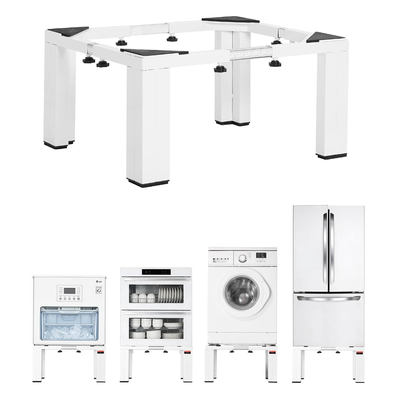 KFFKFF Laundry Pedestal, 12-inch Height, Washer and Dryer Stand with 1200 lbs Load Capacity, Adjustable 18.7-31 inches, Non-Slip Feet, Durable Steel Construction, Universal Fit, White