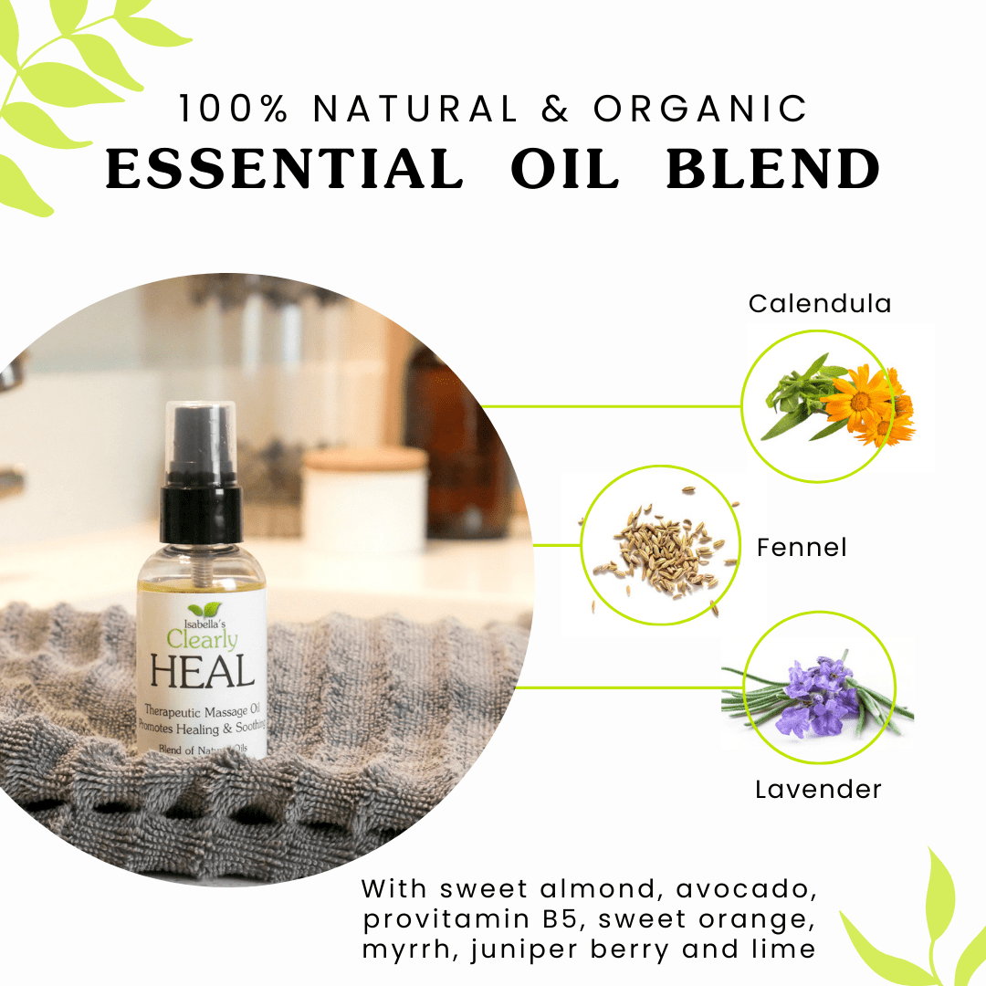 HEAL Aromatherapy Massage and Body Oil Moisturizer, Therapeutic Essential Oils with Almond, Myrrh, Lavender | Natural After Shower Oil for Moisturizing, Couples, Massage Therapy, Bath, Spa (4 oz)