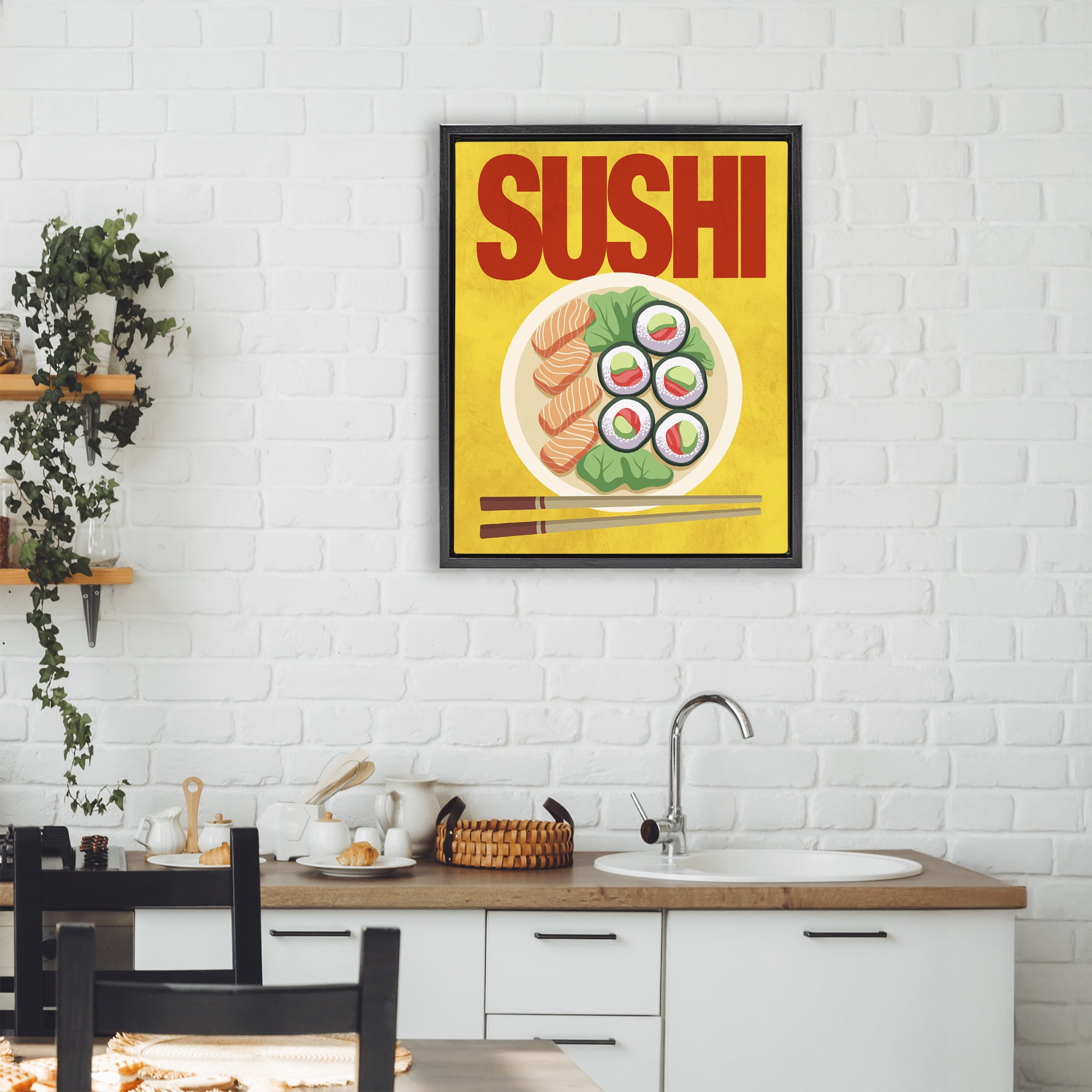 Stupell Industries Bright Sushi & Chopsticks Black Framed Floater Canvas Wall Art, design by Marcus Prime