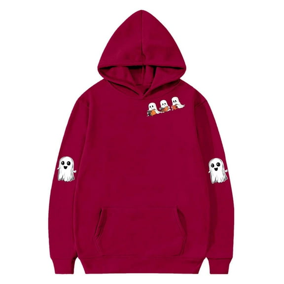 Halloween Hoodie for Girls Cute Spooky Print Sweatshirts Long Sleeve Hooded Pullover with Pocket Fall Winter Outdoor Outfits