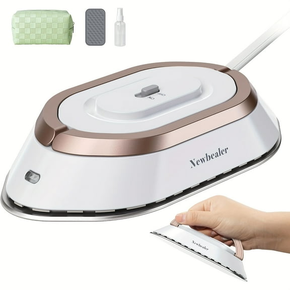 Compact Mini Travel Steamer Iron - Dual Voltage, Fast Heating, Dry/Wet Ironing, Strong Steam, with Green Storage Bag
