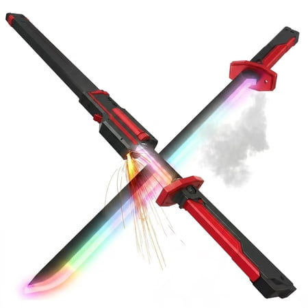 LED Cyberpunk Laser Sword Toy - 28-inch Glowing Blade with Sound & Fog, 7-Color Streaming Light, Type-C Rechargeable, for Raves, Cosplay & Display (Red)