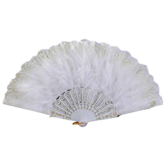 RUISINERY Women's Feathered Fan Vintage 1920s Styles Flapper Folding Handheld Lace Fan for Wedding and Halloween Cosplay Party